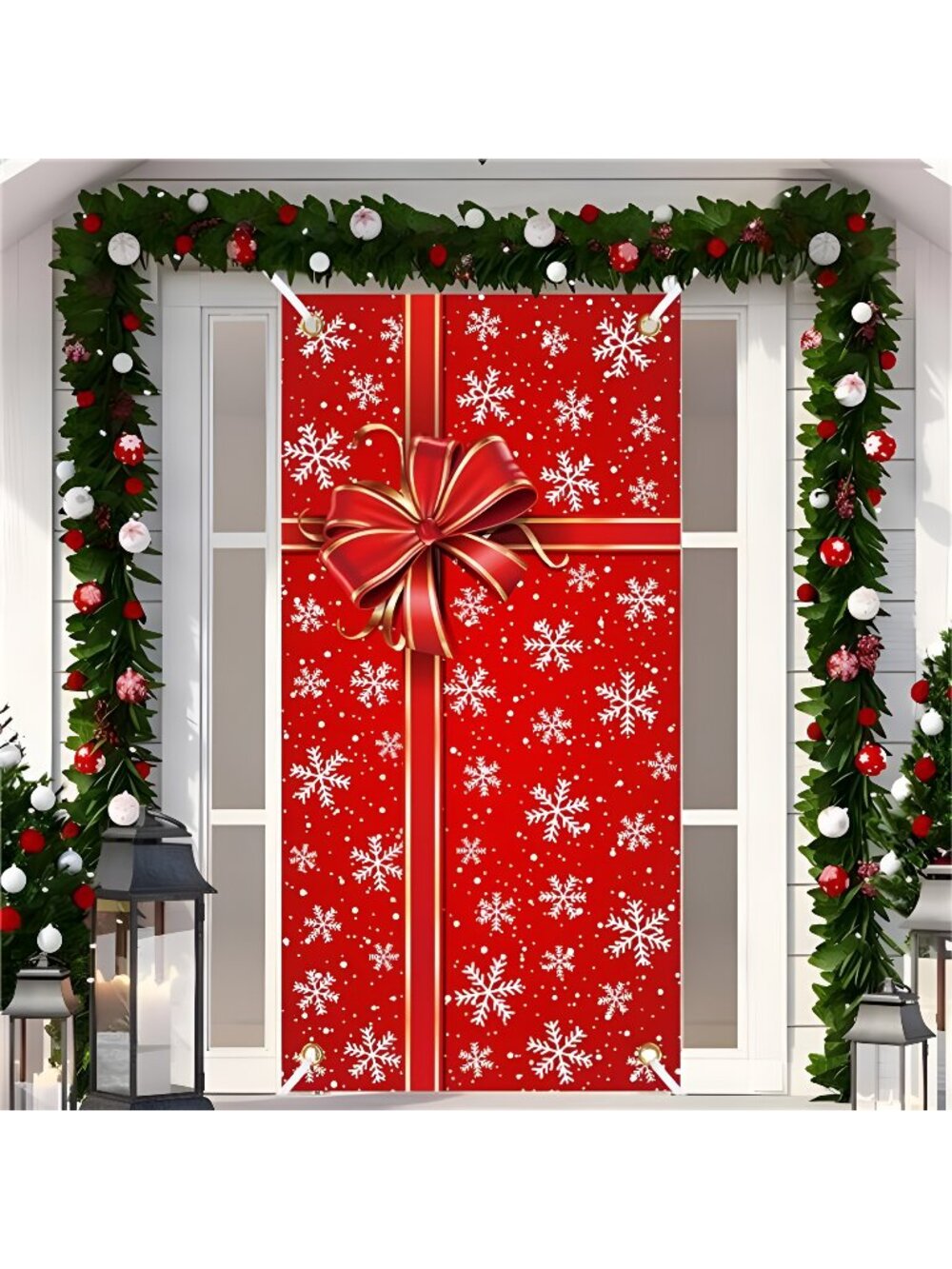 Christmas Door Cover Christmas Red Gift Box Door Banner Door Hanging Cover